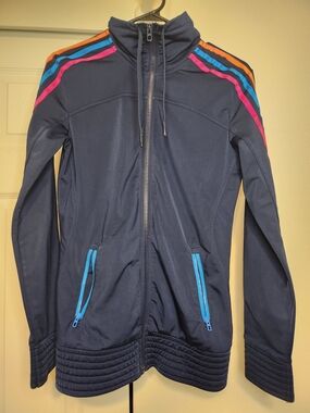 Navy Track  Jacket with Multi-Color Shoulder Stripes